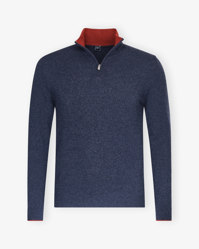 FEDELI Fedeli - Half zip virgin wool and cashmere - Navy