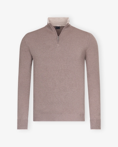 Fedeli - Half zip virgin wool and cashmere - Greige