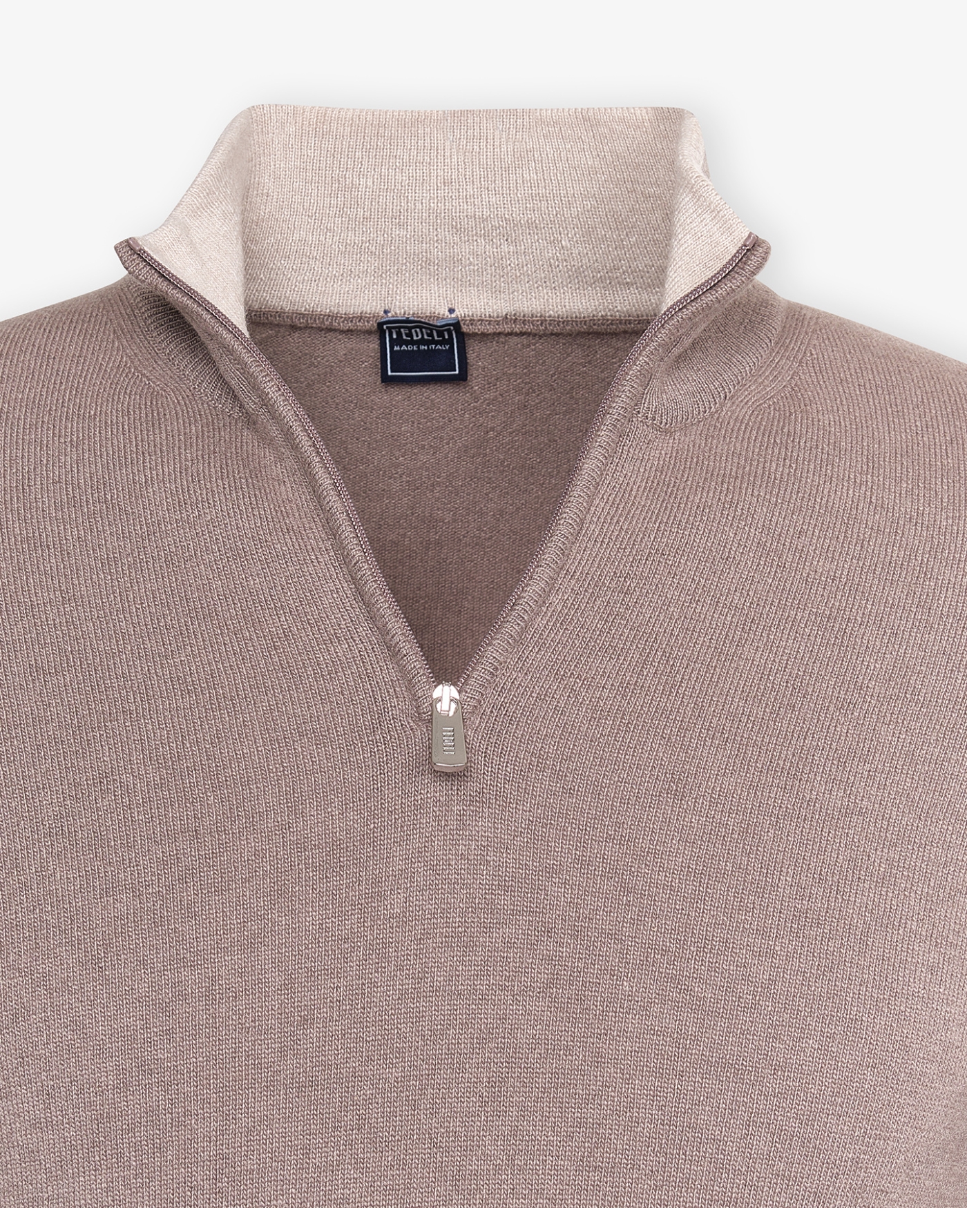 Fedeli - Half zip virgin wool and cashmere - Greige