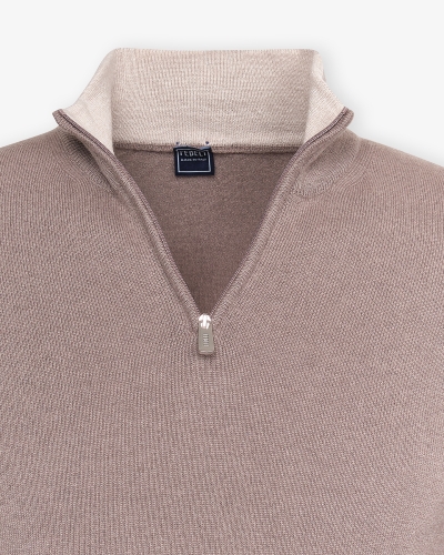 Fedeli - Half zip virgin wool and cashmere - Greige