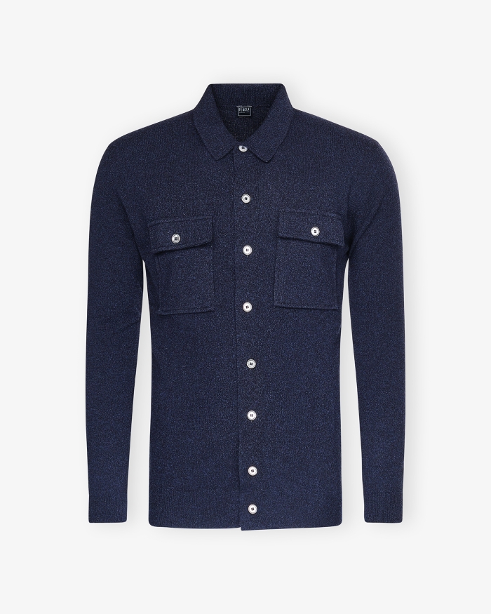 FEDELI Fedeli - Knitted overshirt - Full cashmere - Navy