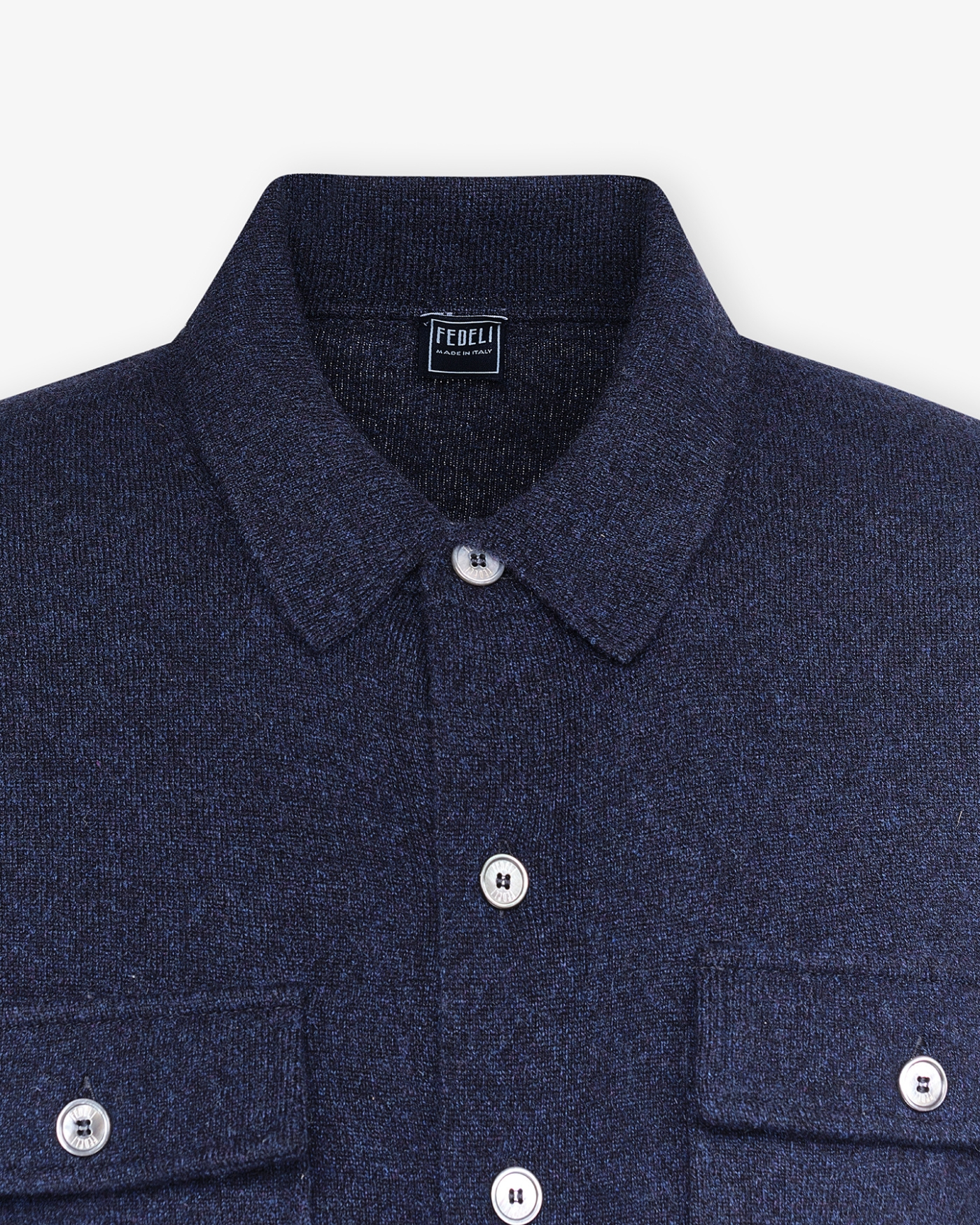 Fedeli - Knitted overshirt - Full cashmere - Navy
