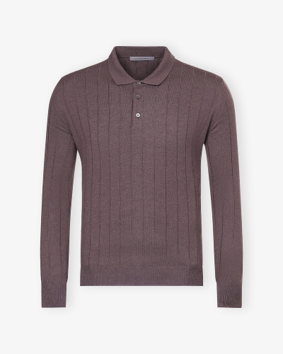 Corneliani - Polo long sleeve - Ribbed virgin wool - Brown
