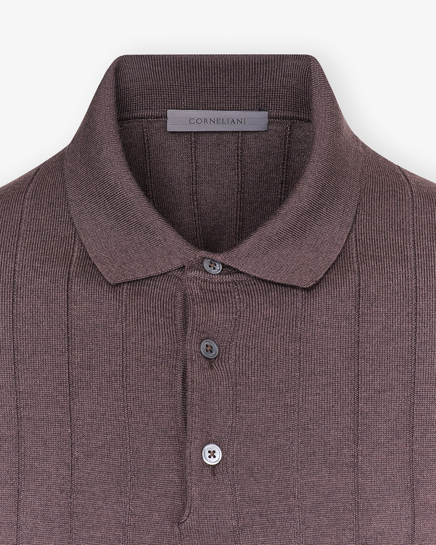 Corneliani - Polo long sleeve - Ribbed virgin wool - Brown
