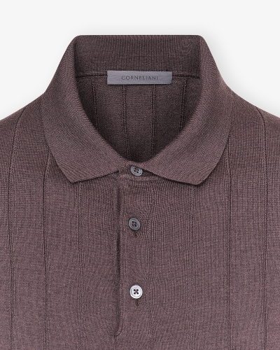 Corneliani - Polo long sleeve - Ribbed virgin wool - Brown