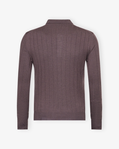 Corneliani - Polo long sleeve - Ribbed virgin wool - Brown