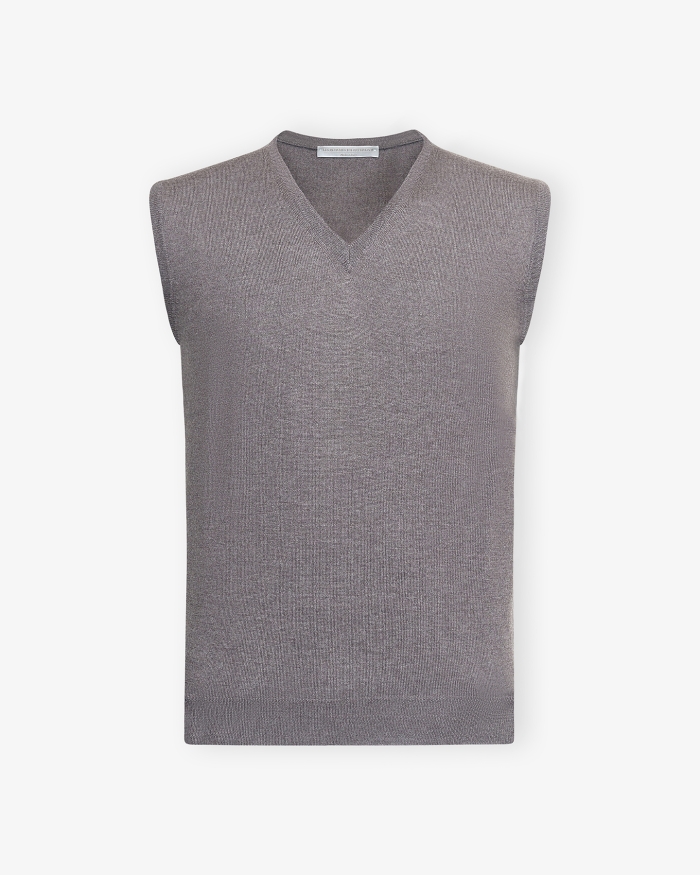 LES HOMMES D'AMSTERDAM LHDA - Sleeveless vest virgin wool - Greige