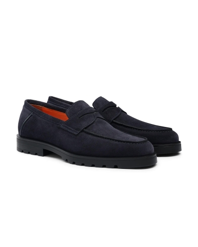 Santoni - Calf suede penny loafer - Navy