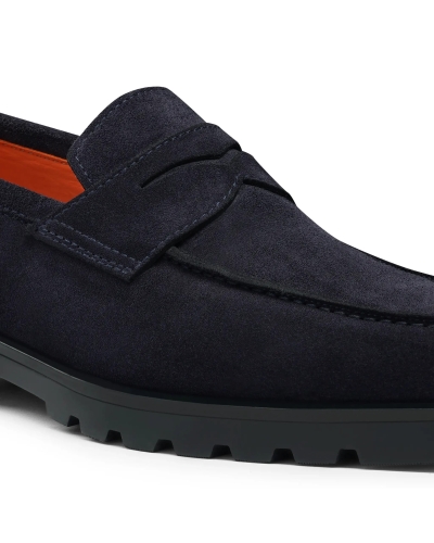 Santoni - Calf suede penny loafer - Navy