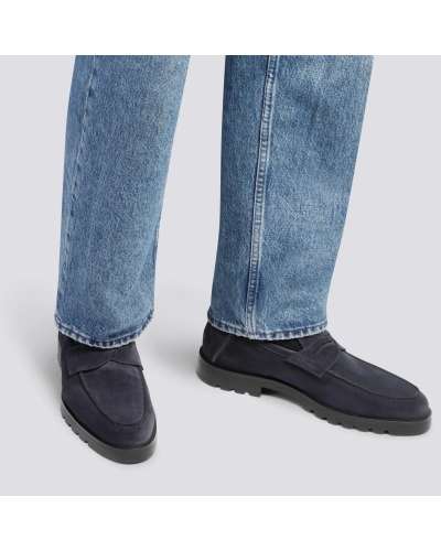 Santoni - Calf suede penny loafer - Navy
