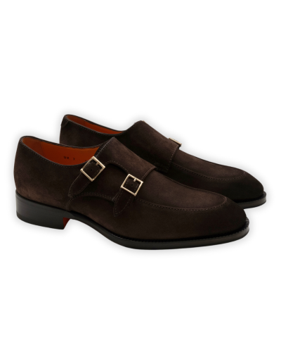 Santoni - Calf suede double buckle - Brown