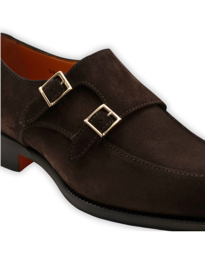 Santoni - Calf suede double buckle - Brown
