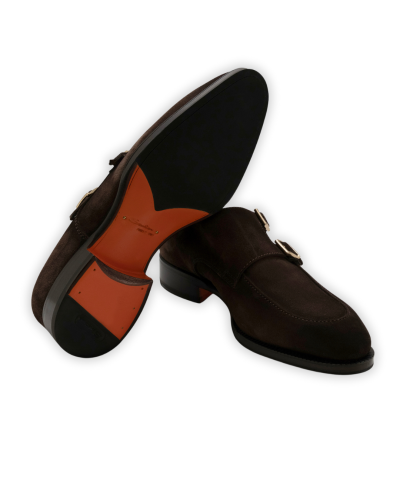 Santoni - Calf suede double buckle - Brown