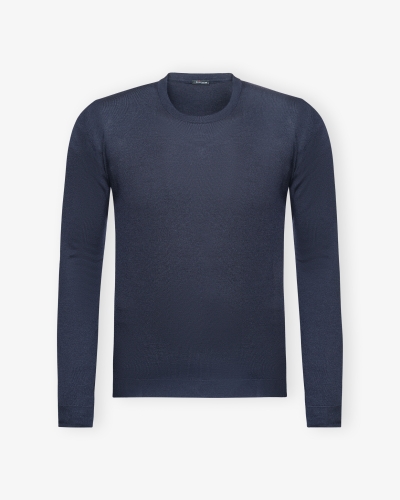 Kiton - Jersey round neck - Cashmere silk - Navy