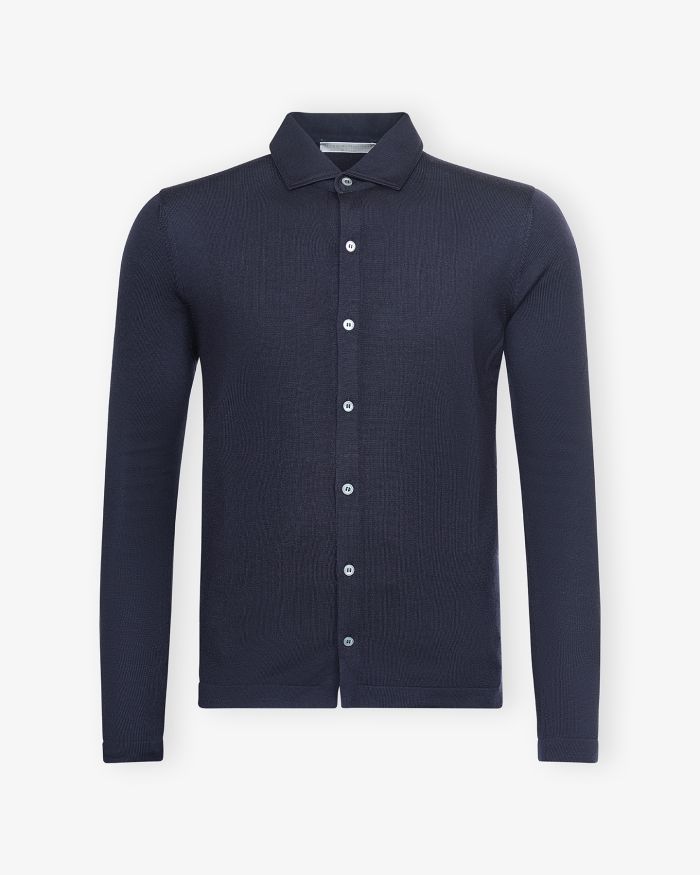 LES HOMMES D'AMSTERDAM LHDA - Polo shirt long sleeve - Virgin wool - Navy