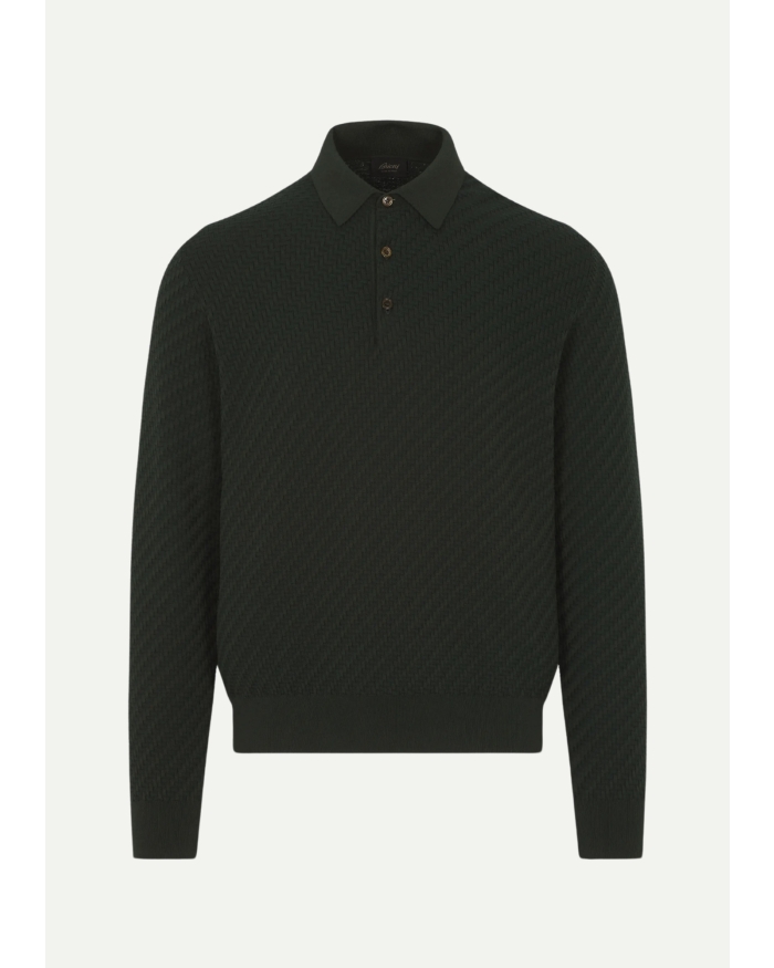 BRIONI Brioni - Polo long sleeve - Cotton silk cashmere - Green