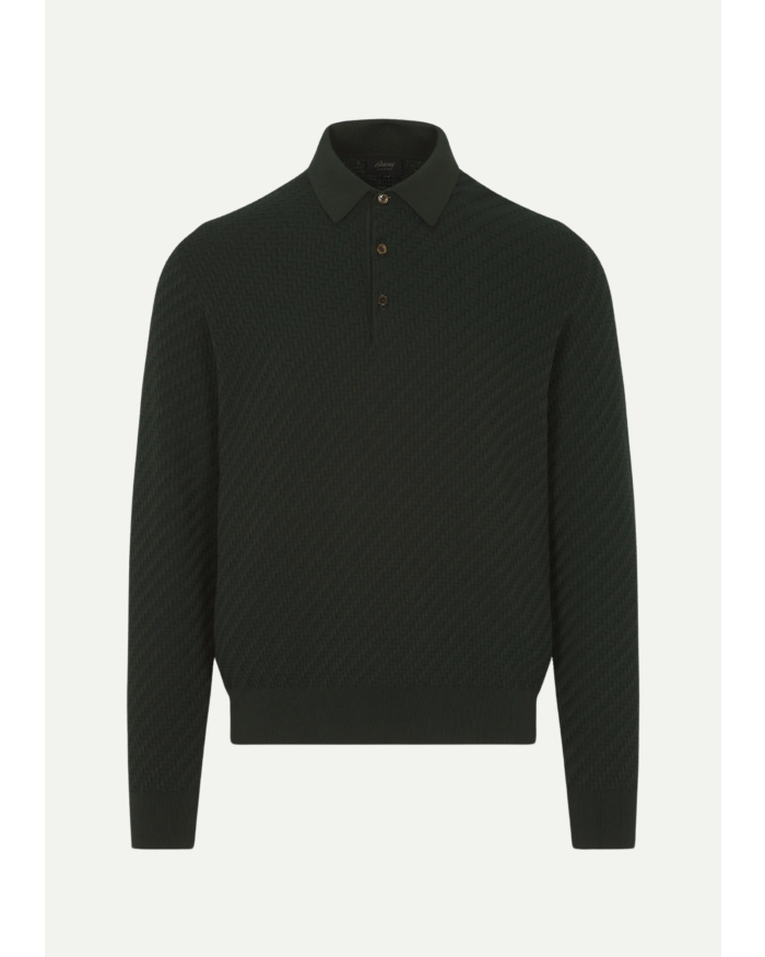 BRIONI Brioni - Polo long sleeve - Cotton silk cashmere - Green