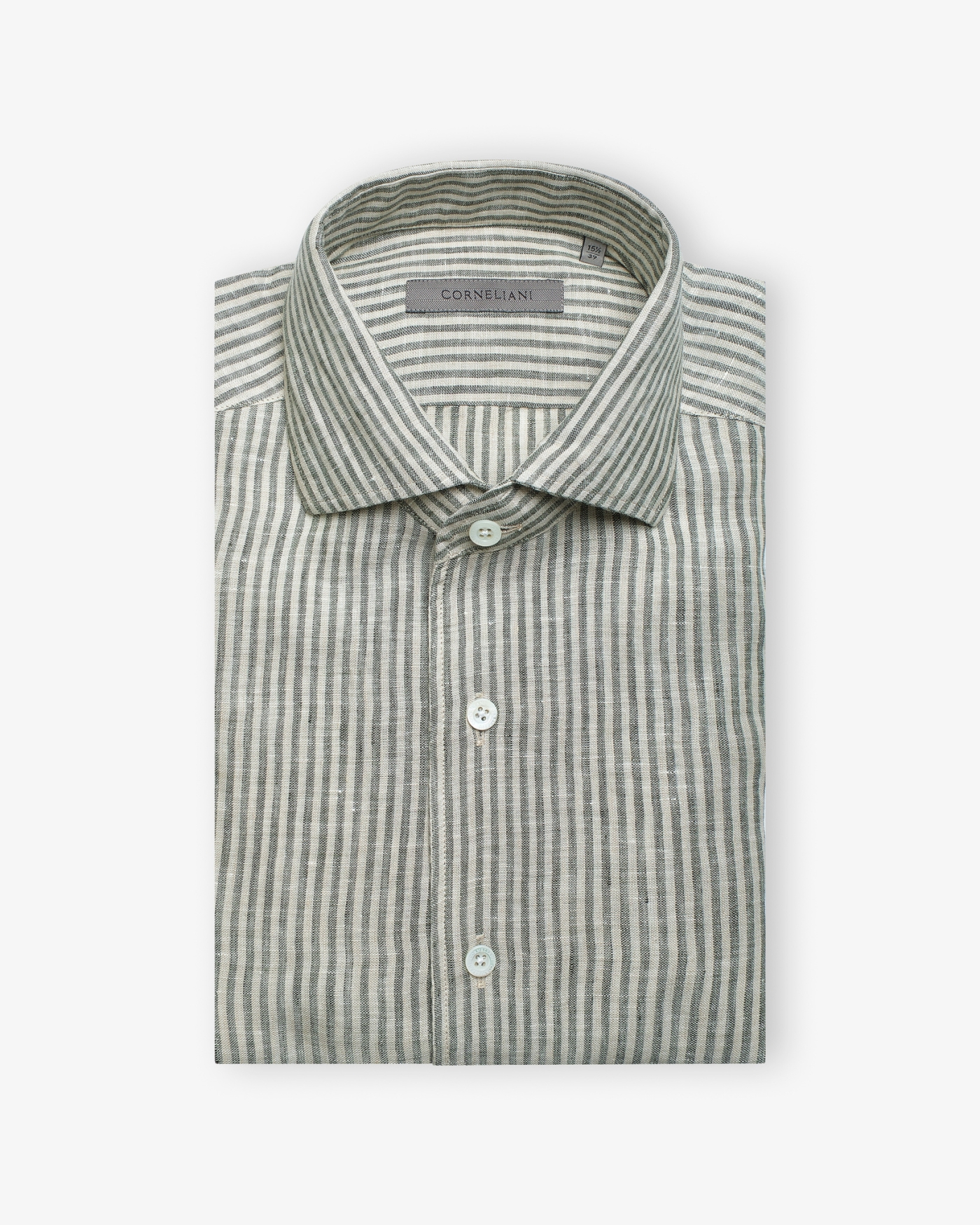 Corneliani - Shirt one piece collar - Linen stripes - Olive