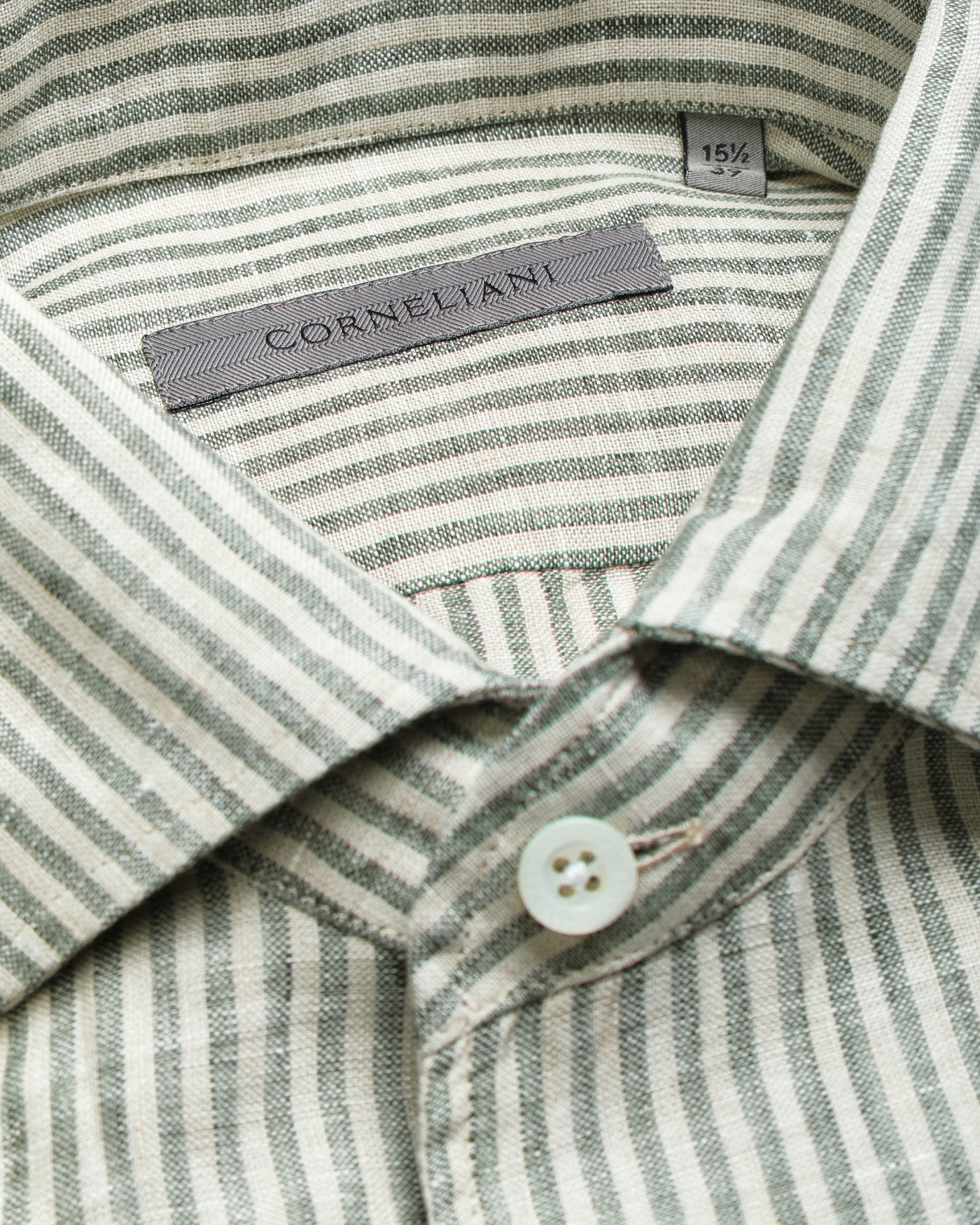 Corneliani - Shirt one piece collar - Linen stripes - Olive