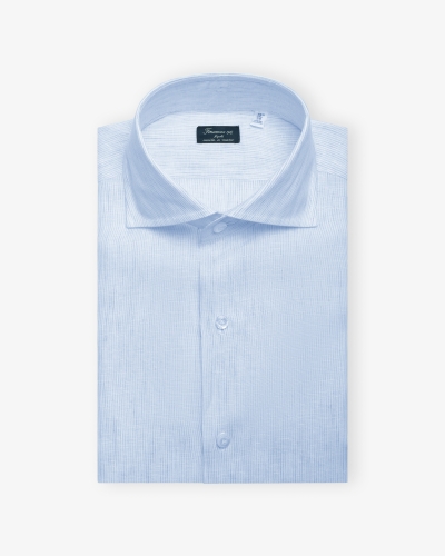 Finamore - Shirt Eduardo Napoli - Linen blue thin stripes