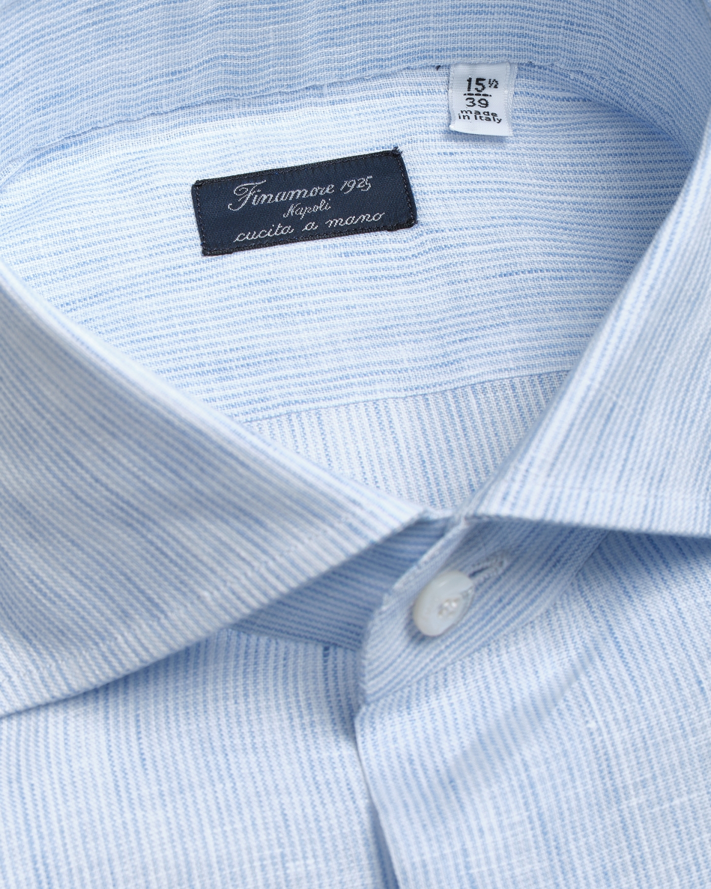 Finamore - Shirt Eduardo Napoli - Linen blue thin stripes