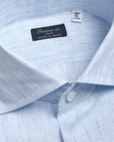 Finamore - Shirt Eduardo Napoli - Linen blue thin stripes
