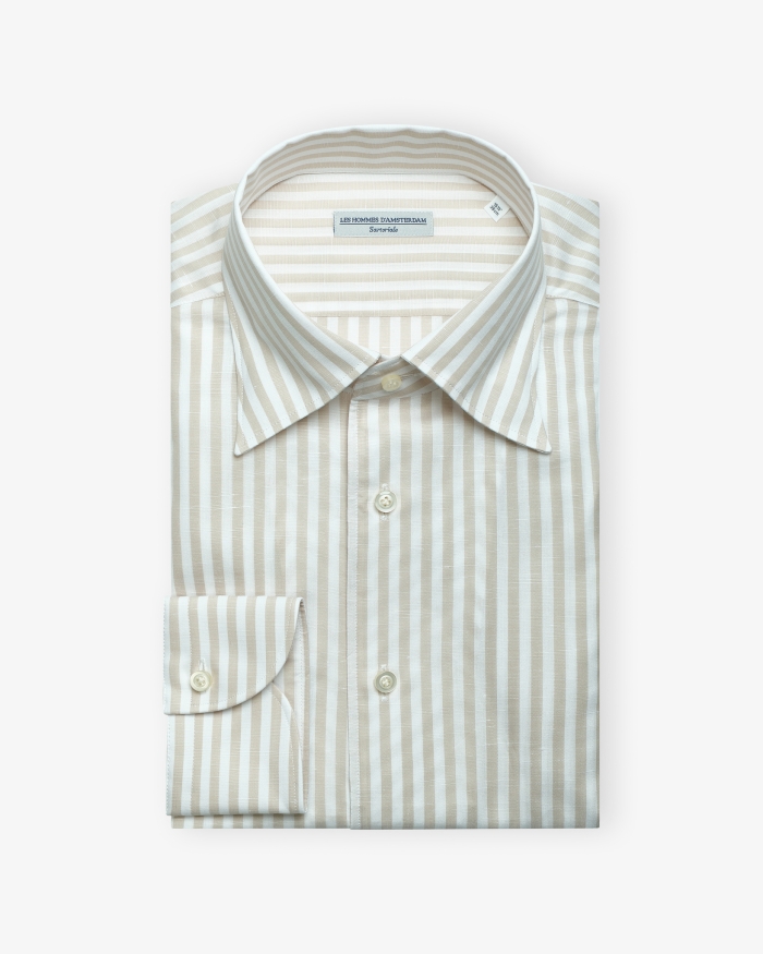 LES HOMMES D'AMSTERDAM LHDA x Albini - Shirt cotton linen - Stripes taupe