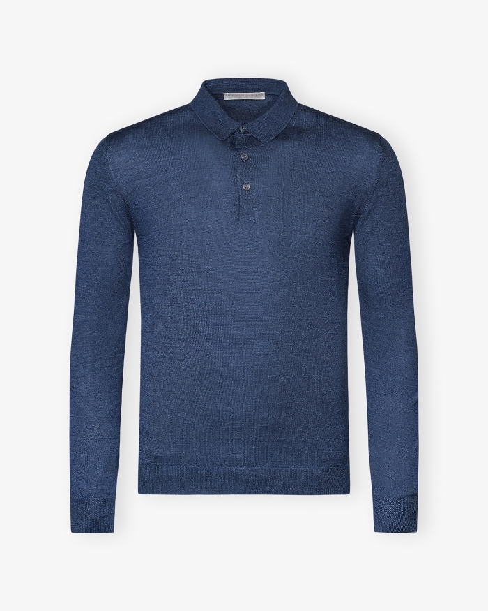 LES HOMMES D'AMSTERDAM LHDA - Polo long sleeve - Wool silk - Blue
