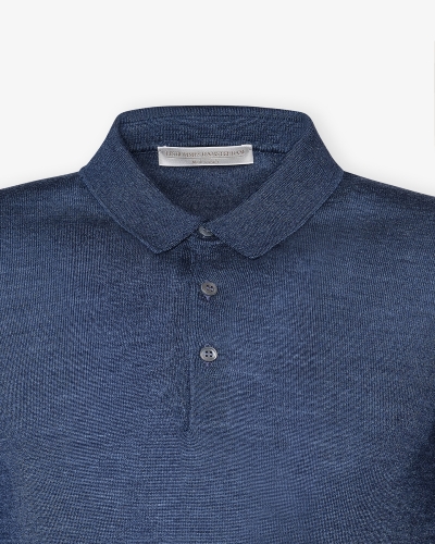 LHDA - Polo long sleeve - Wool silk - Blue