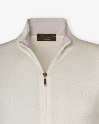 Doriani Cashmere - Full zip cotton cashmere silk - White
