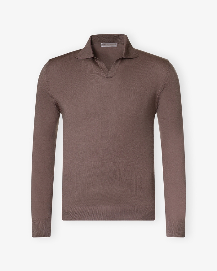 LES HOMMES D'AMSTERDAM LHDA - Polo long sleeve - Virgin wool - Greige