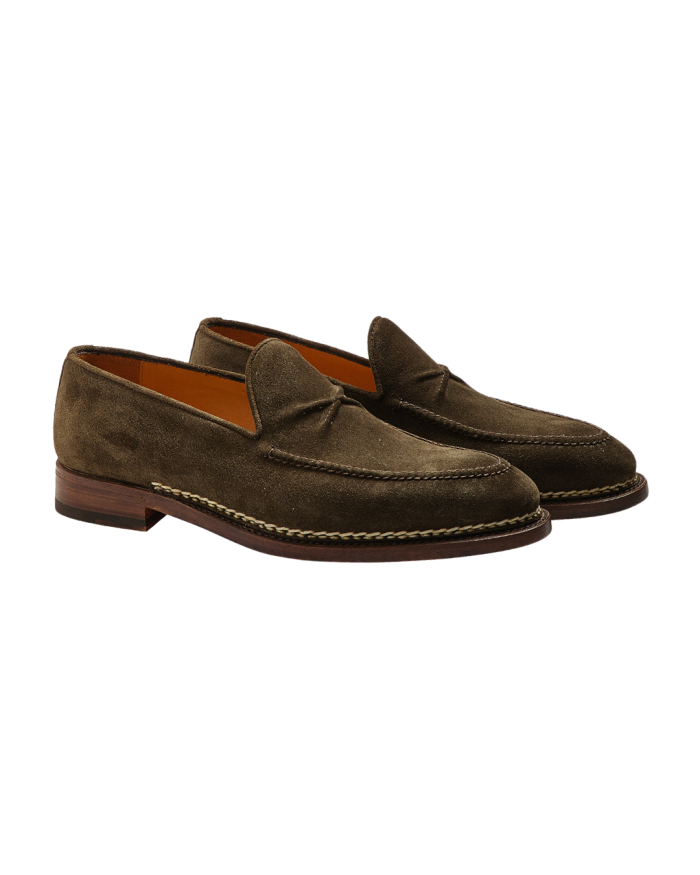 BONTONI Bontoni - Loafer calf suede with Norwegian stitching - Olive