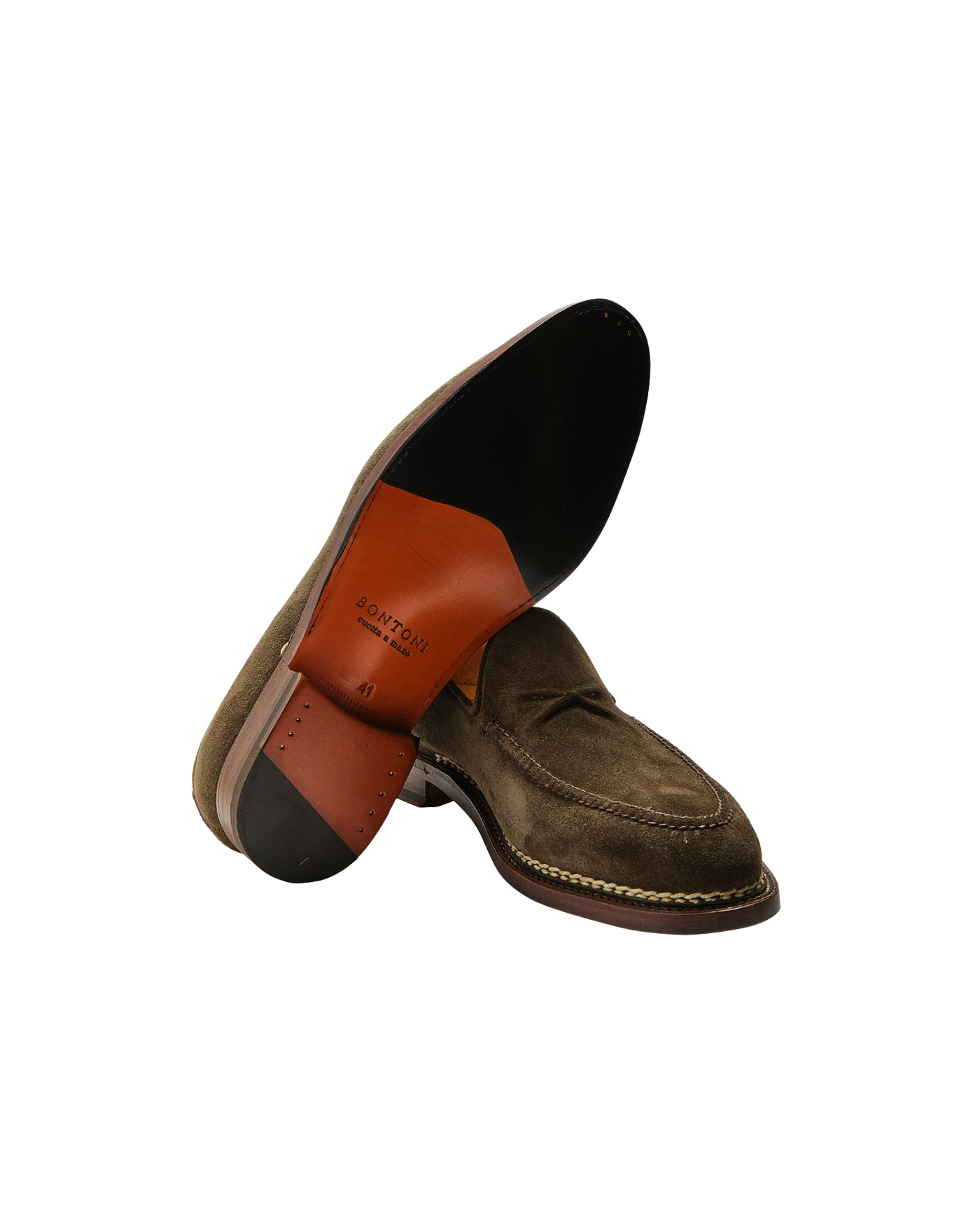 Bontoni - Loafer calf suede with Norwegian stitching - Olive