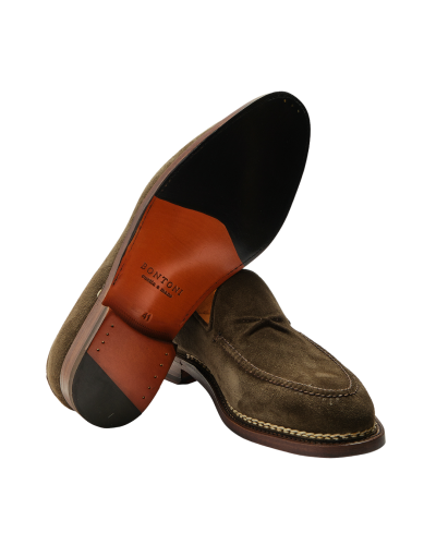 Bontoni - Loafer calf suede with Norwegian stitching - Olive