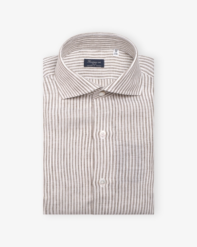 Finamore - Shirt linen - Eduardo Napoli - Greige stripes