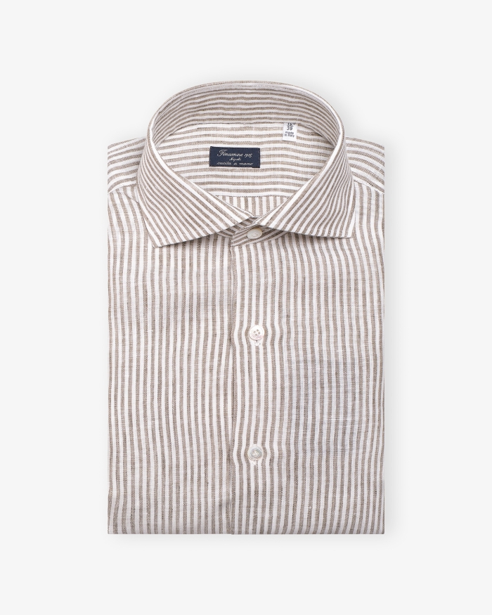 FINAMORE Finamore - Shirt linen - Eduardo Napoli - Greige stripes