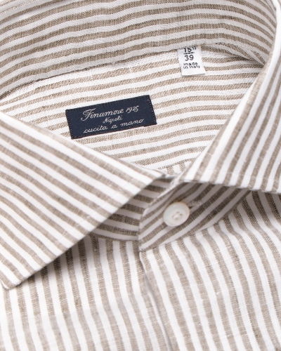 Finamore - Shirt linen - Eduardo Napoli - Greige stripes
