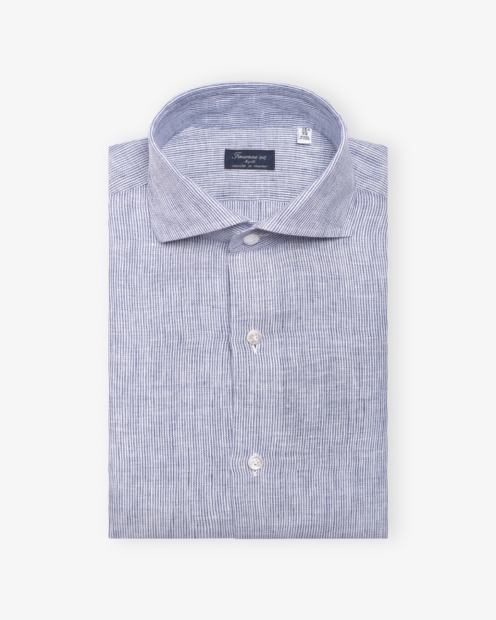 FINAMORE Finamore - Shirt Eduardo Napoli - Thin line d.blue