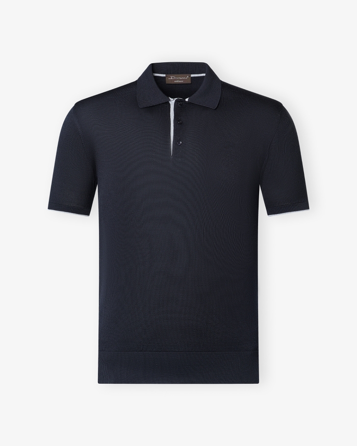 DORIANI CASHMERE Doriani Cashmere - Polo short sleeve silk cotton - Navy