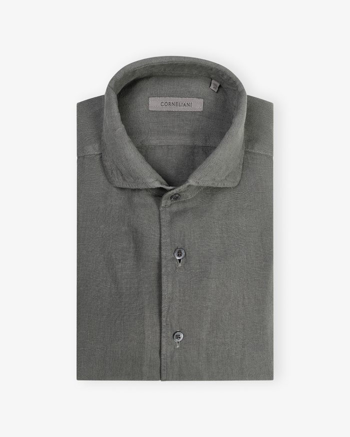 CORNELIANI Shirt linen - Dark olive