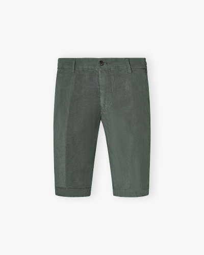 Shorts washed linen - Dark olive