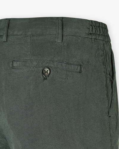 Shorts washed linen - Dark olive
