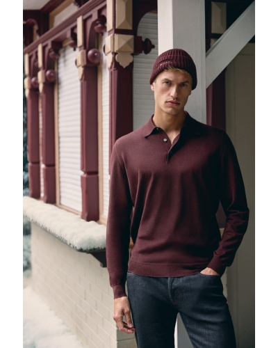 Kiton - Polo long sleeve - Cashmere silk - Bordeaux