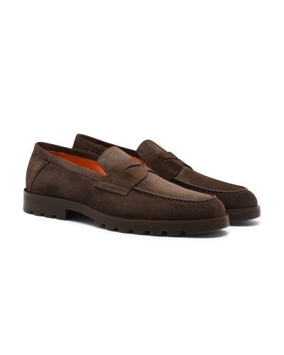 Santoni - Calf suede penny loafer - Brown