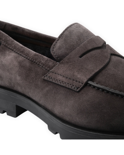 Santoni - Calf suede penny loafer with fur - Grey