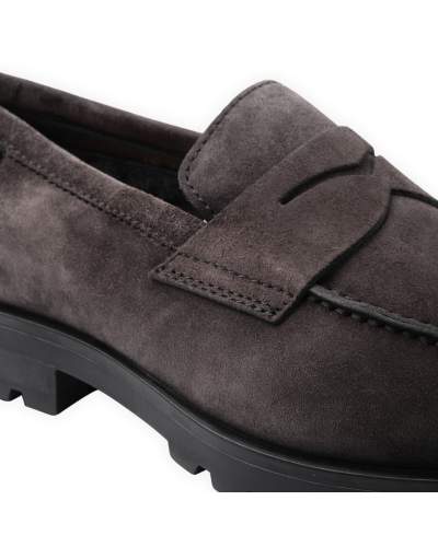 Santoni - Calf suede penny loafer with fur - Grey