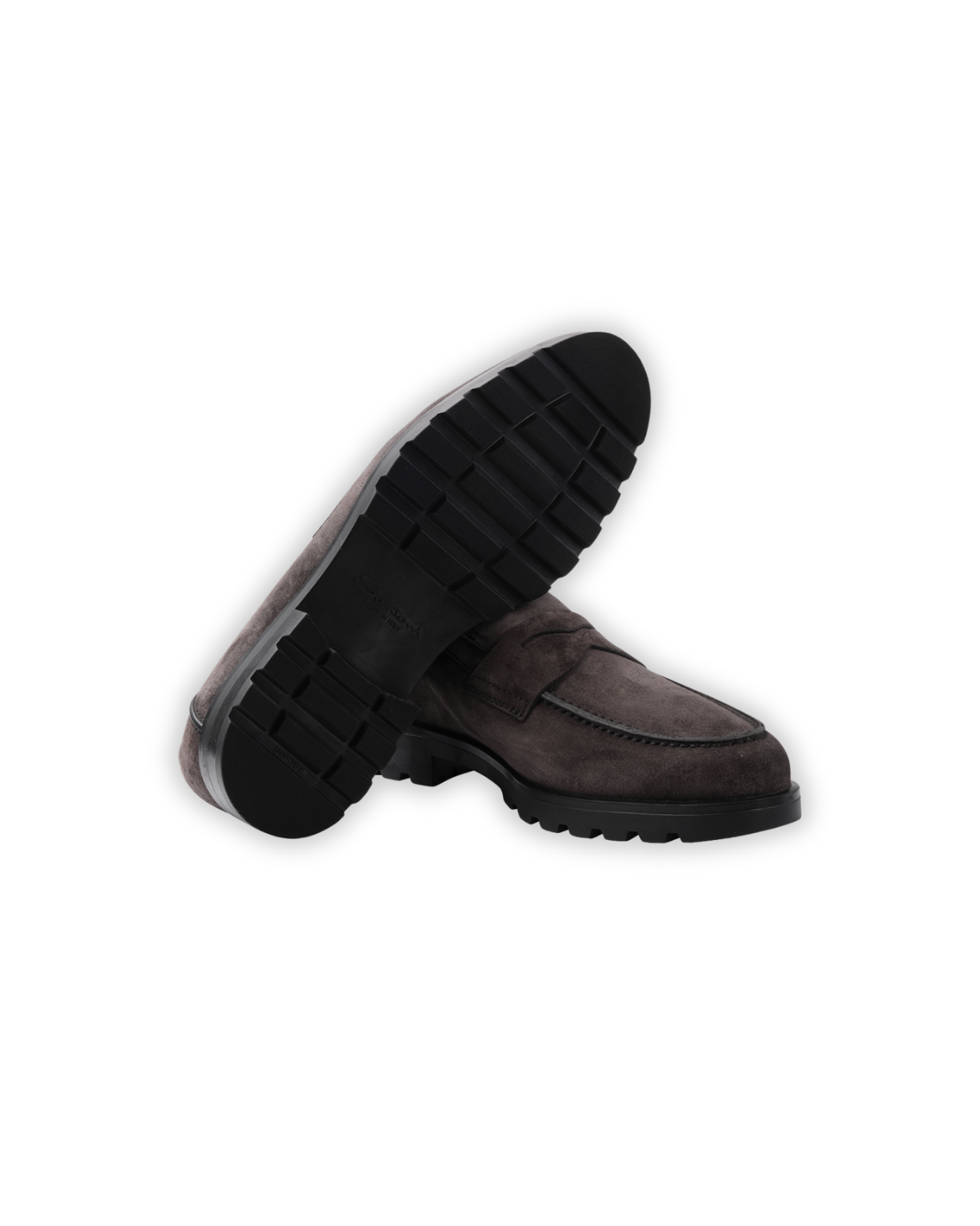 Santoni - Calf suede penny loafer with fur - Grey