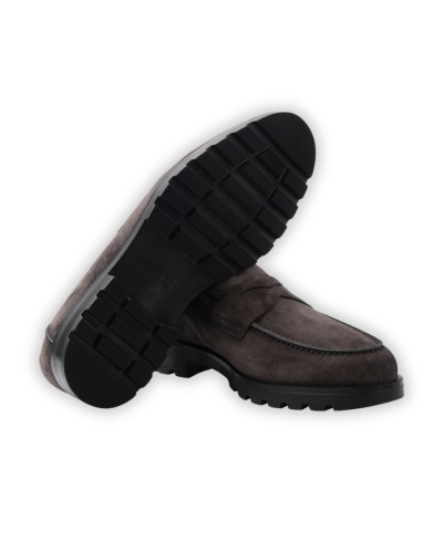 Santoni - Calf suede penny loafer with fur - Grey