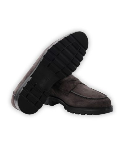 Santoni - Calf suede penny loafer with fur - Grey