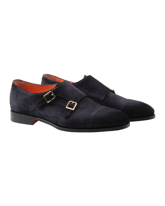 SANTONI Santoni - Calf suede double buckle - Navy